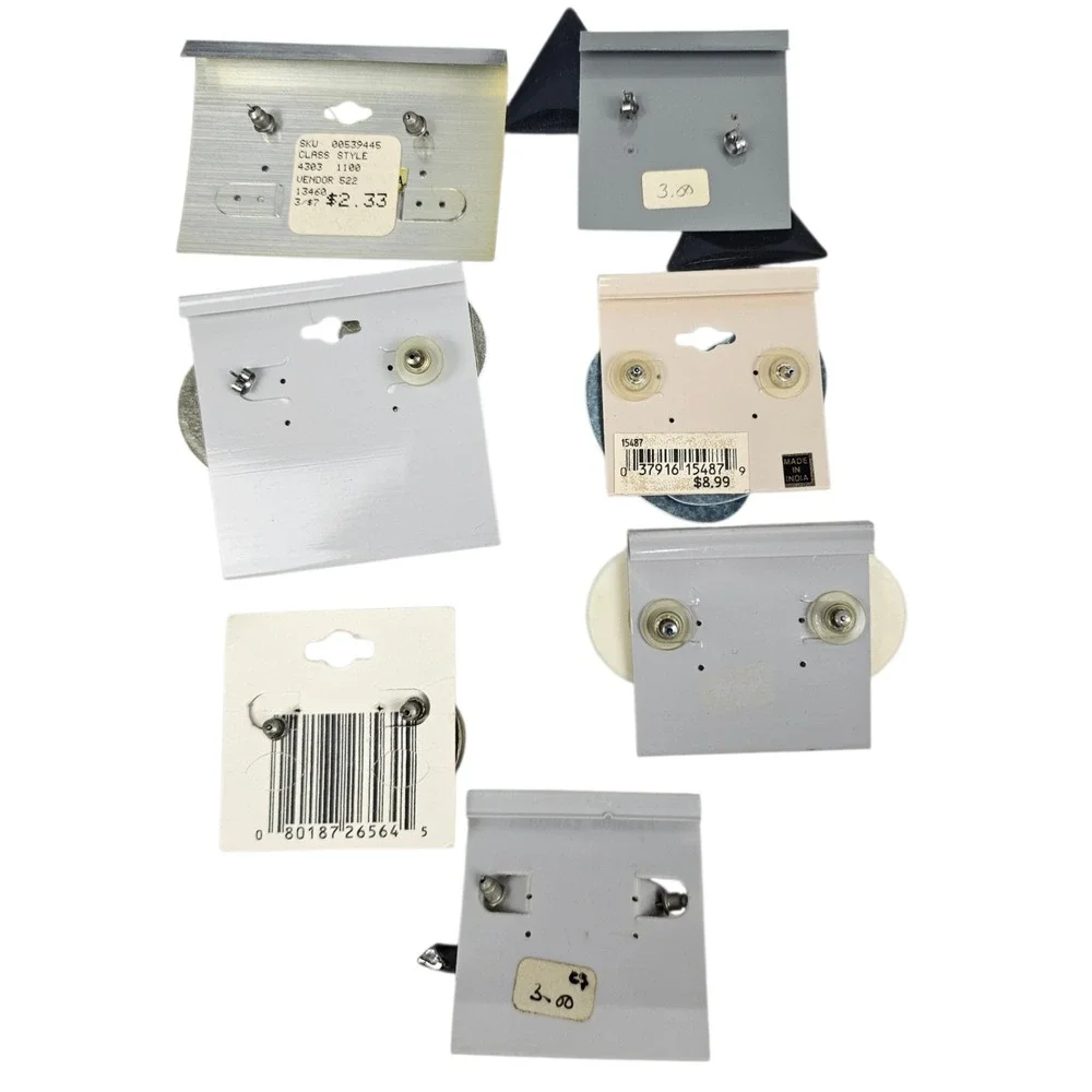 Vintage Earrings Lot 7 Pairs Navy Blue‎ Silver Courtney G Retro Studs Hoops NEW